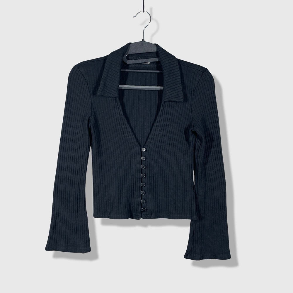 Reformation Ribbed Cardigan Womens S Black Minimalist Office Siren Quiet Luxury